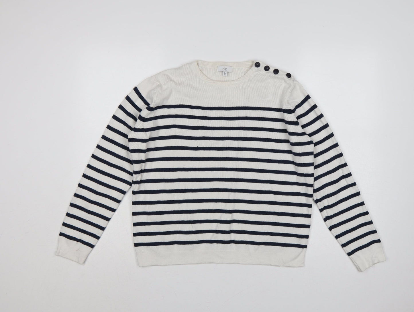 La Redoute Women’s Ivory Navy Stripe Button Shoulder Jumper UK 16
