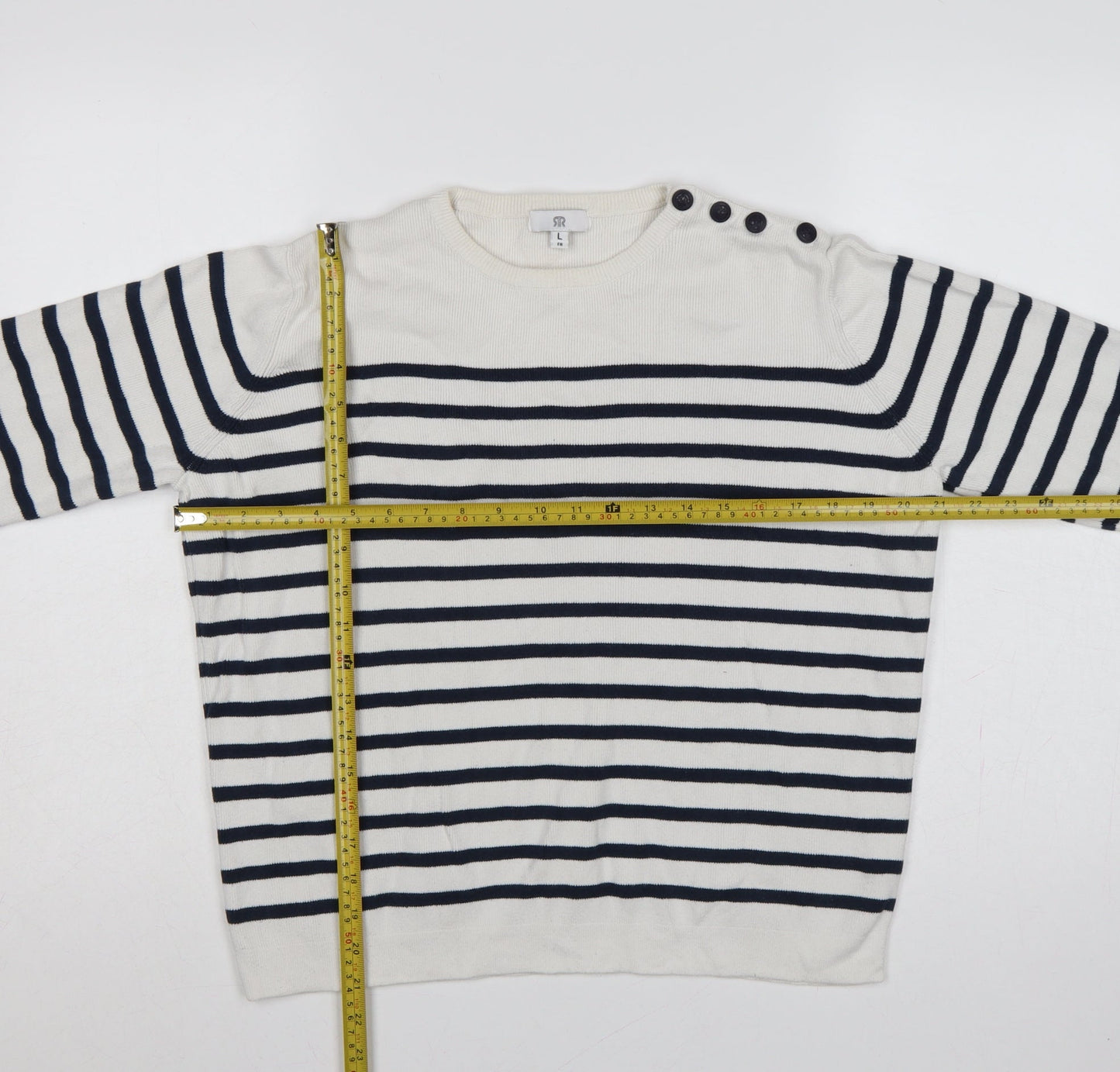 La Redoute Women’s Ivory Navy Stripe Button Shoulder Jumper UK 16