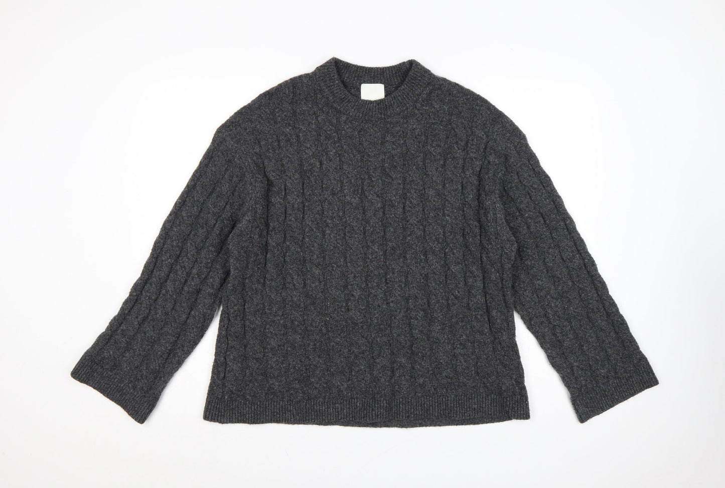 H&M Women Grey UK 10 Cable-Knit Crew Neck Pullover Jumper