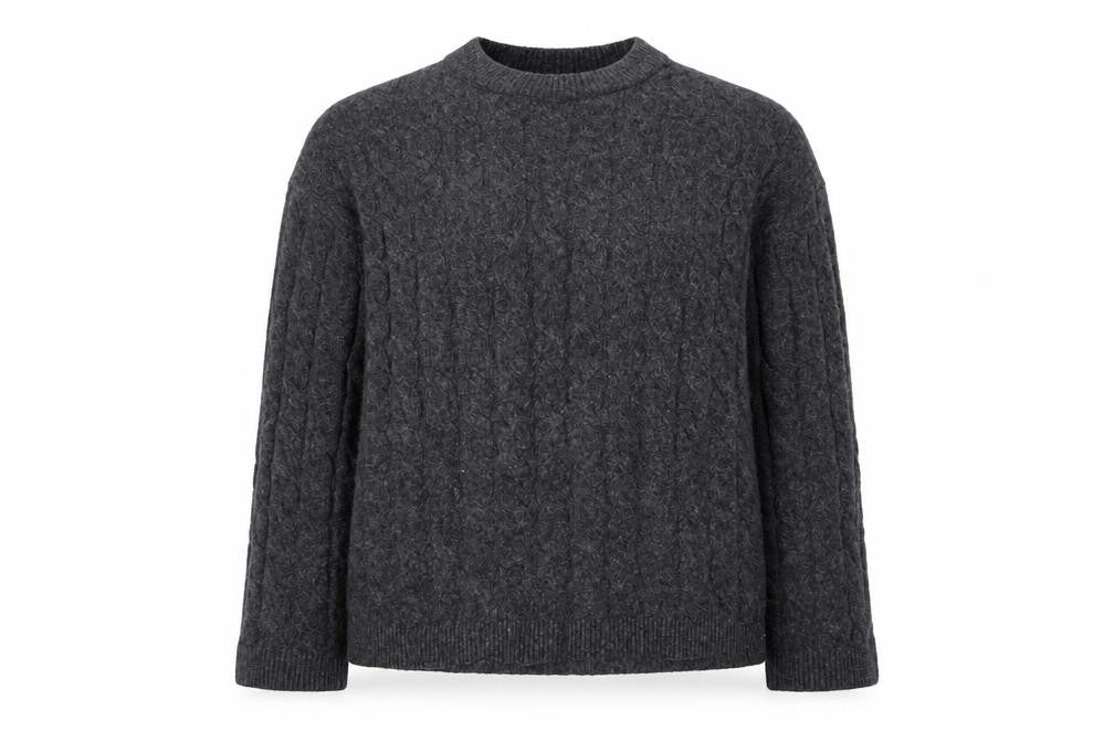 H&M Women Grey UK 10 Cable-Knit Crew Neck Pullover Jumper