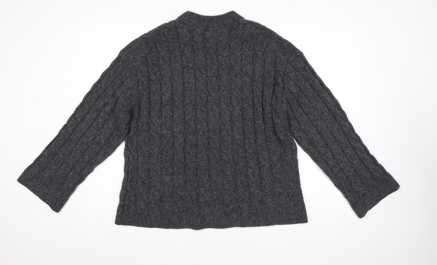 H&M Women Grey UK 10 Cable-Knit Crew Neck Pullover Jumper