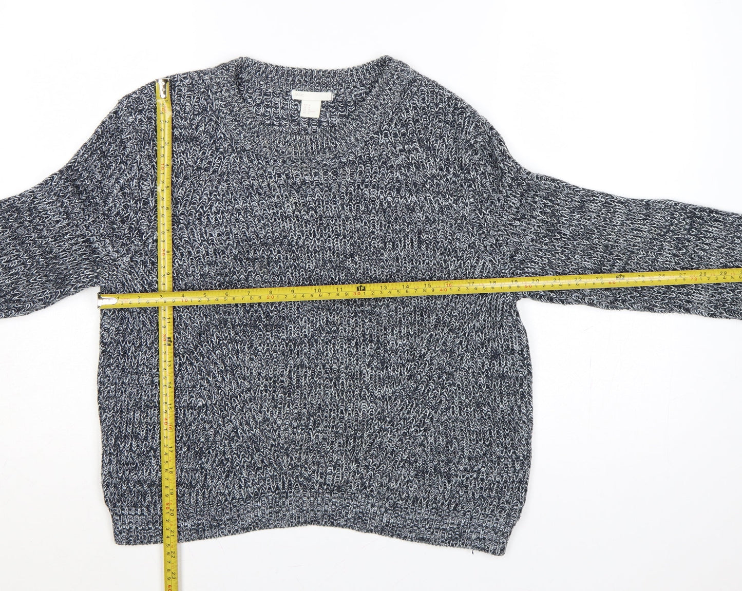 H&M Women Grey Marl Chunky Knit Crew Neck Pullover Jumper M
