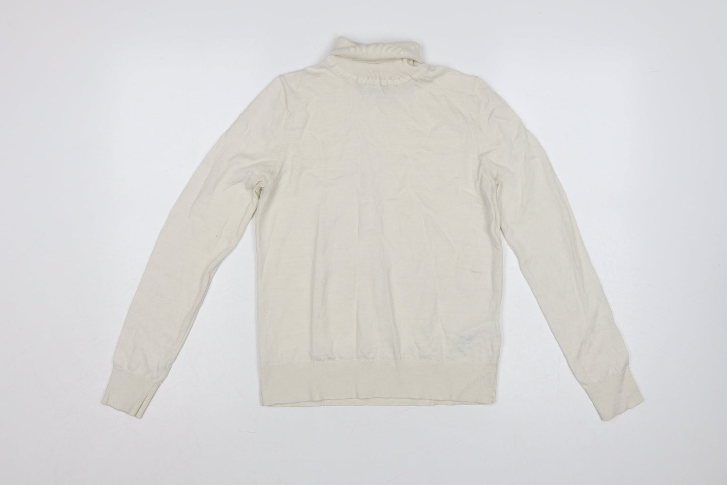 Marks & Spencer Women Ivory UK 8 Pure Merino Wool Roll Neck Jumper