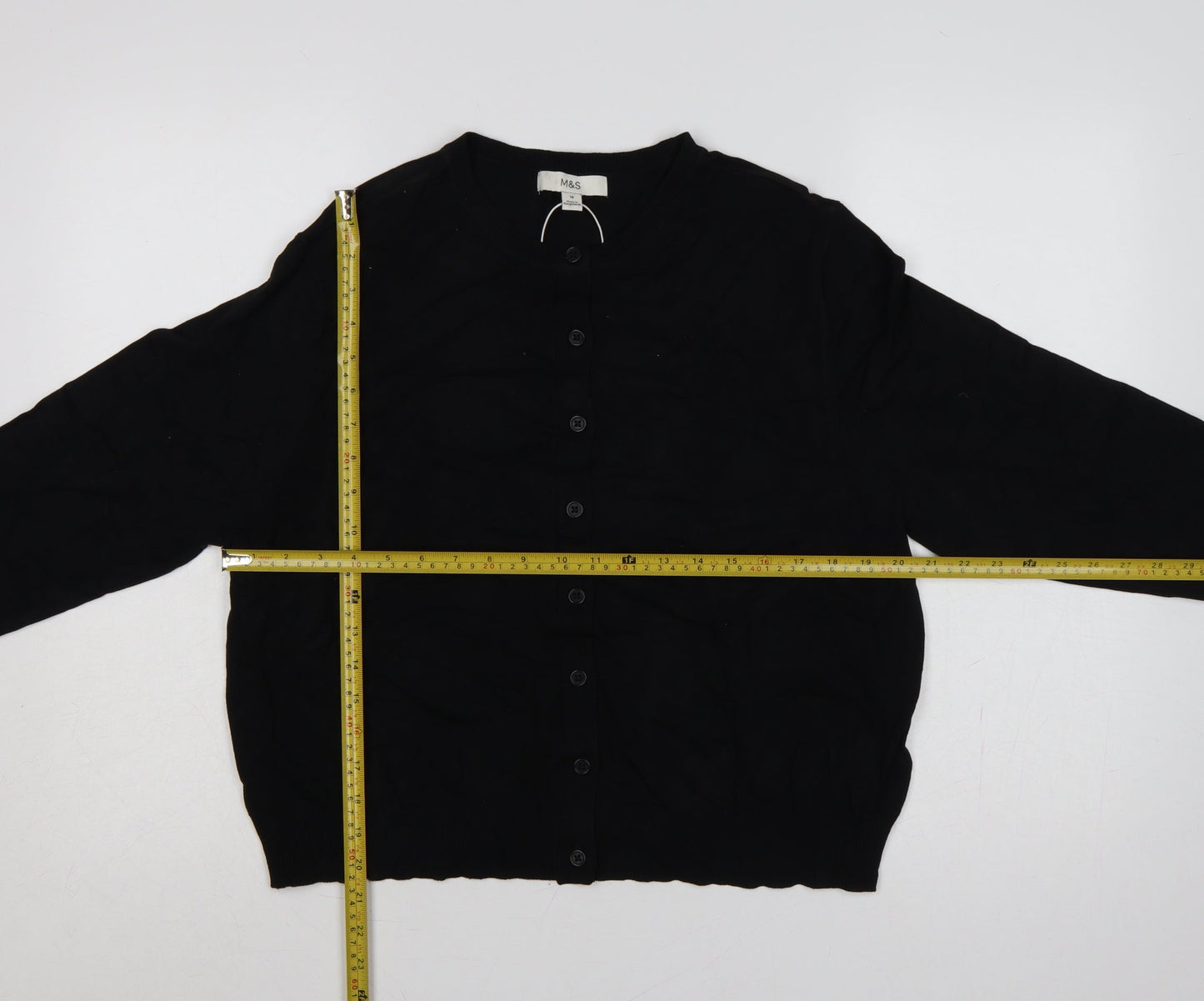 Marks and Spencer Women Black Size 18 Round Neck Button Cardigan