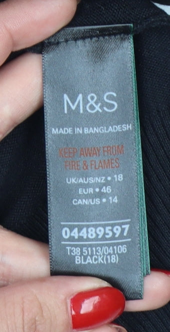 Marks and Spencer Women Black Size 18 Round Neck Button Cardigan