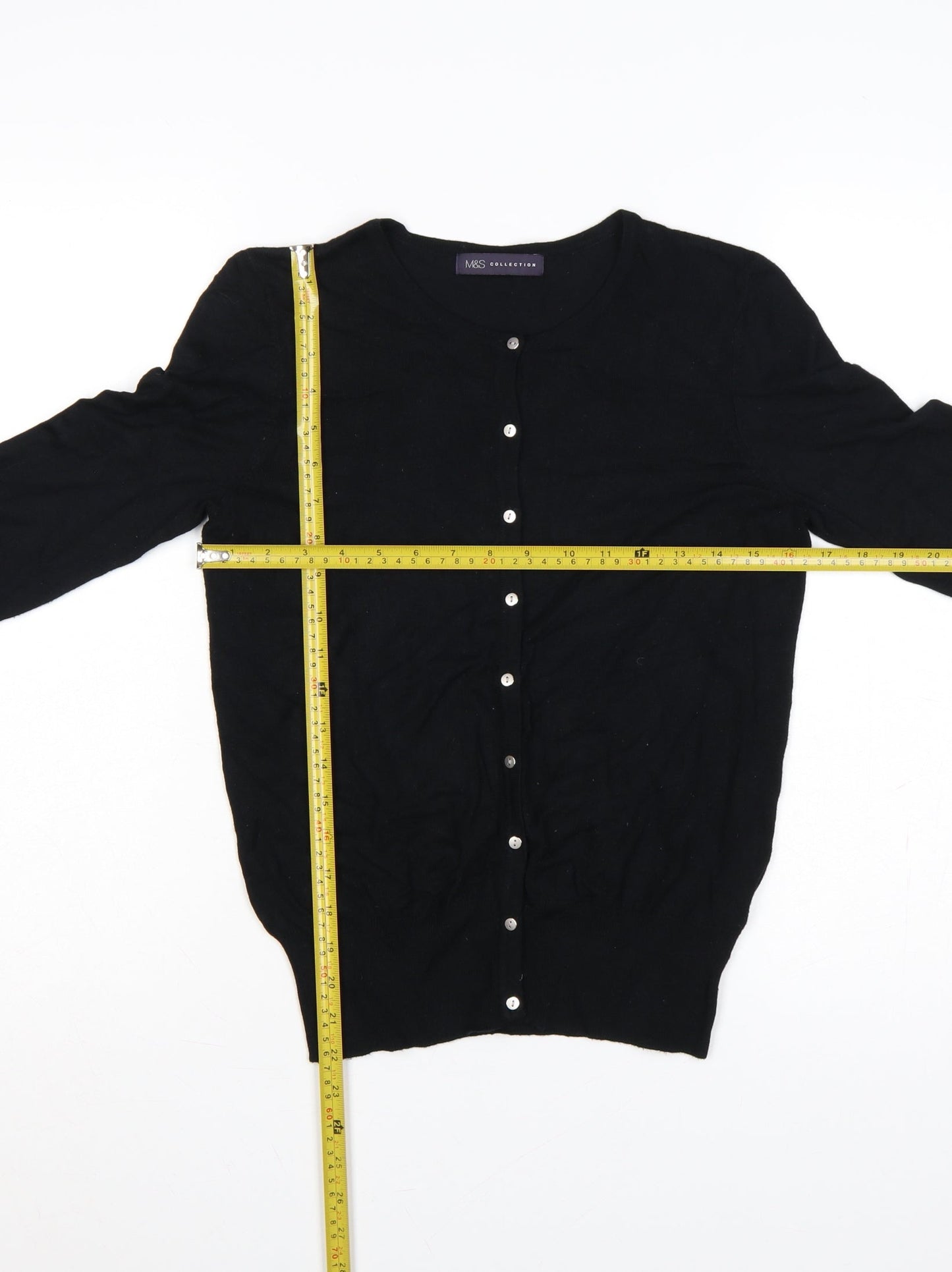 Marks & Spencer Women Black Size 10 Round Neck Button Cardigan
