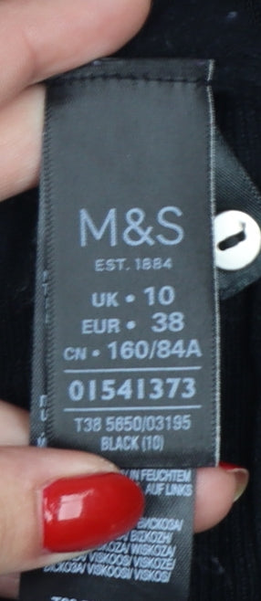 Marks & Spencer Women Black Size 10 Round Neck Button Cardigan