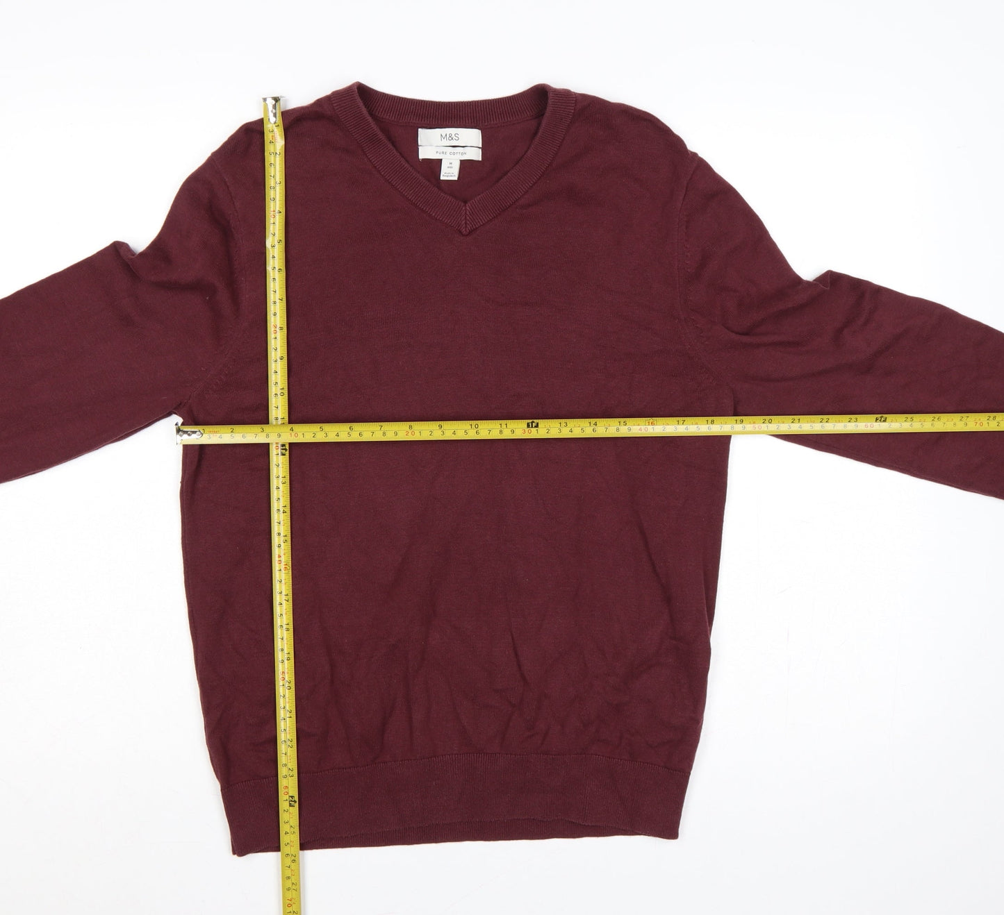 Marks and Spencer Women's Red M V-Neck Cotton Knit Pullover Jumper
