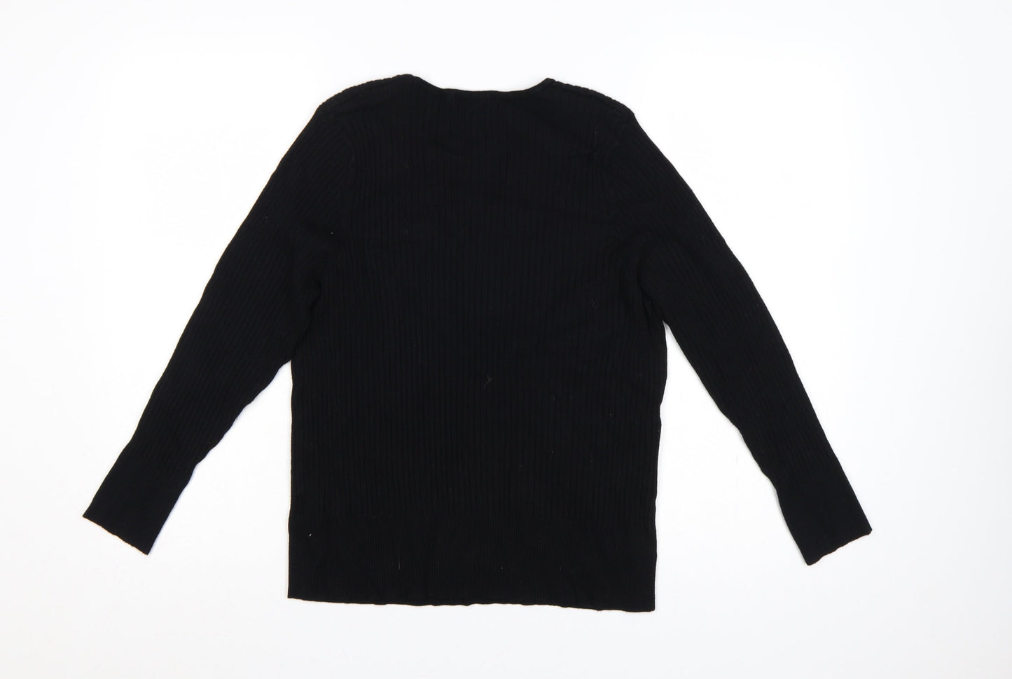Marks and Spencer Women Black UK 22 Ribbed V-Neck Henley Jumper Stretch