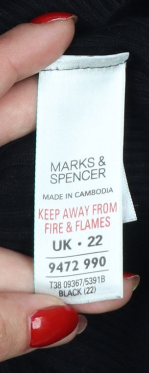 Marks and Spencer Women Black UK 22 Ribbed V-Neck Henley Jumper Stretch