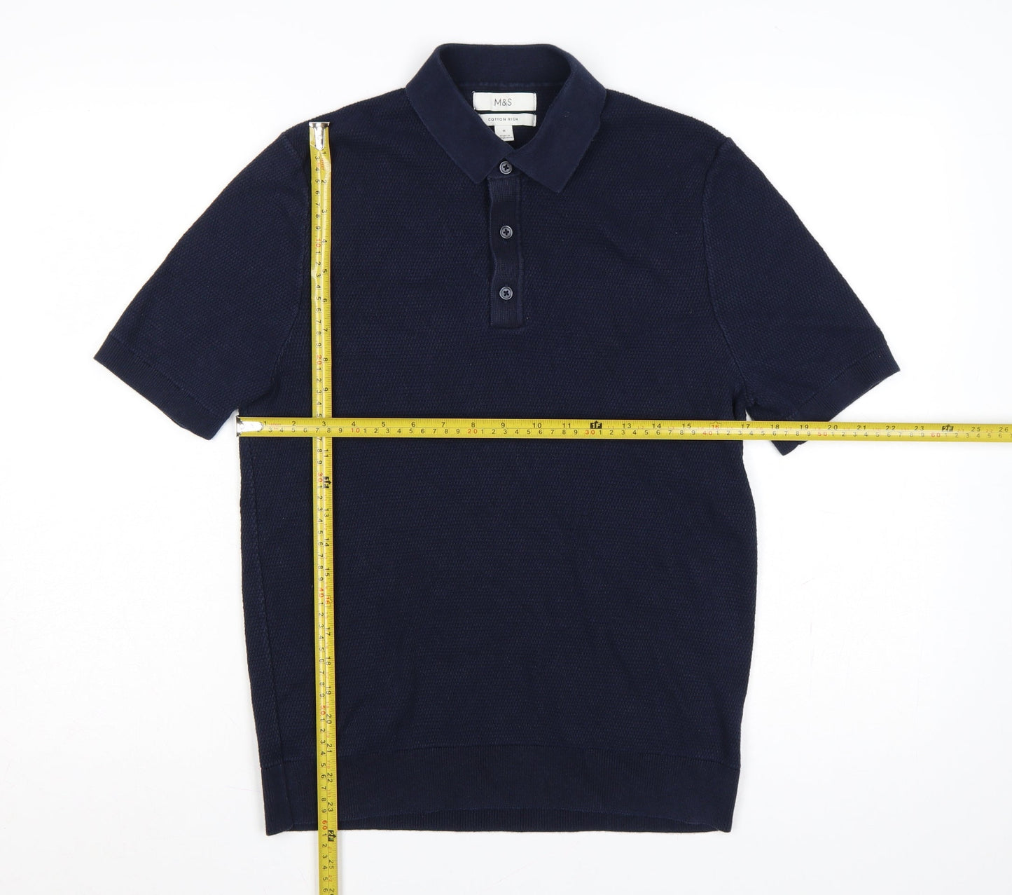 Marks and Spencer Men’s Blue M Cotton Rich Short Sleeve Knit Polo