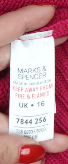 Marks and Spencer Women Pink UK 16 Roll Neck Cotton Knit Jumper