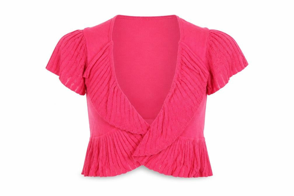 Papaya Women’s Pink Size 8 Open Ruffle Short Sleeve Cardigan