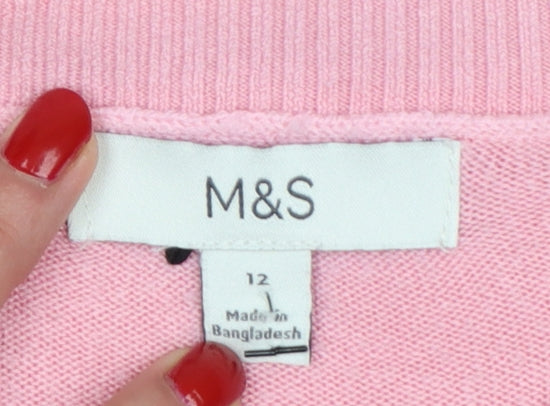 Marks and Spencer Women Pink Size 12 Crew Neck Raglan Knit Jumper