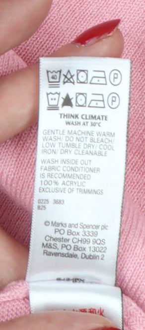 Marks and Spencer Women Pink Size 12 Crew Neck Raglan Knit Jumper