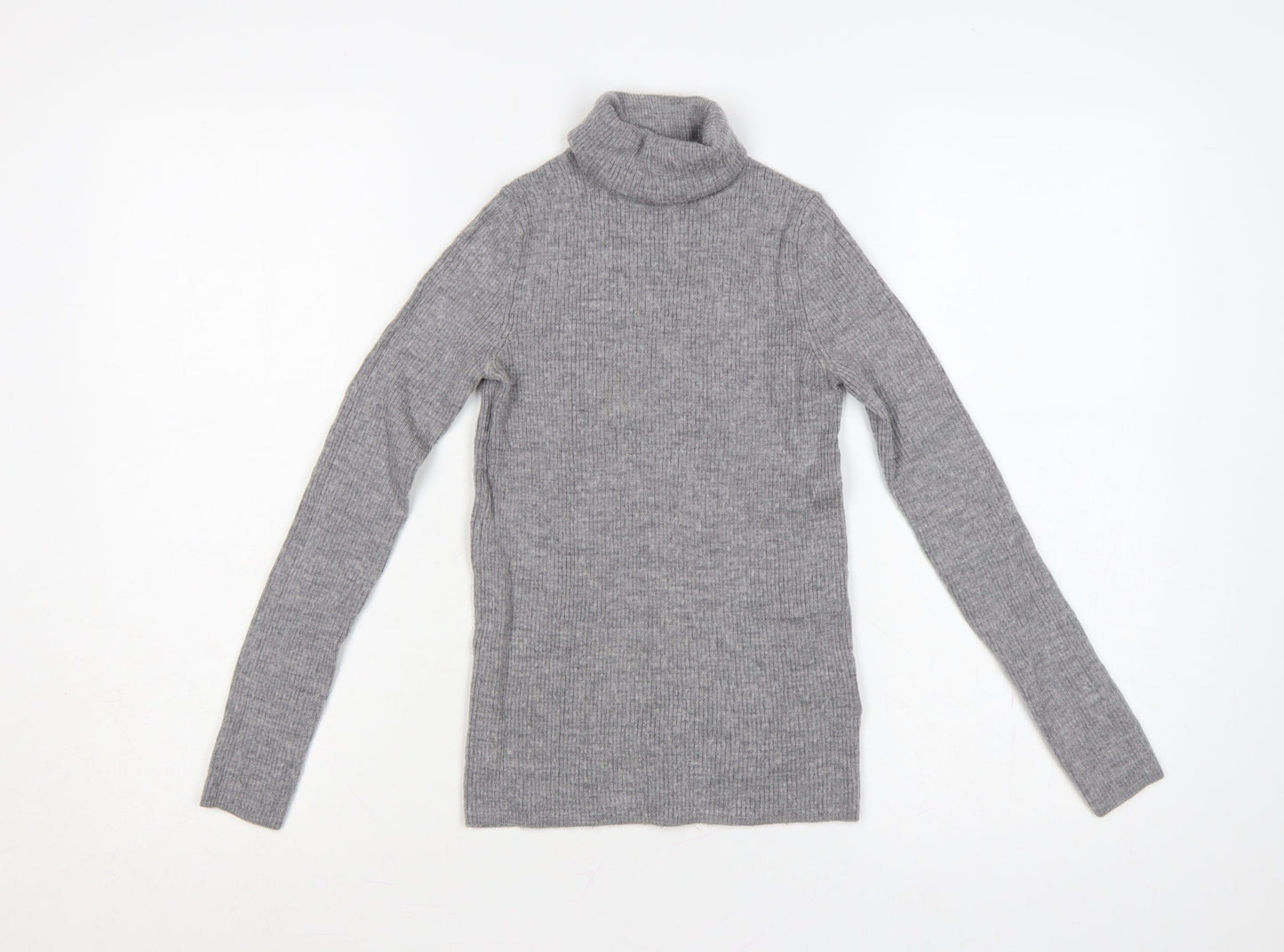 UNIQLO Women Grey S 100% Wool Roll Neck Slim Knit Jumper