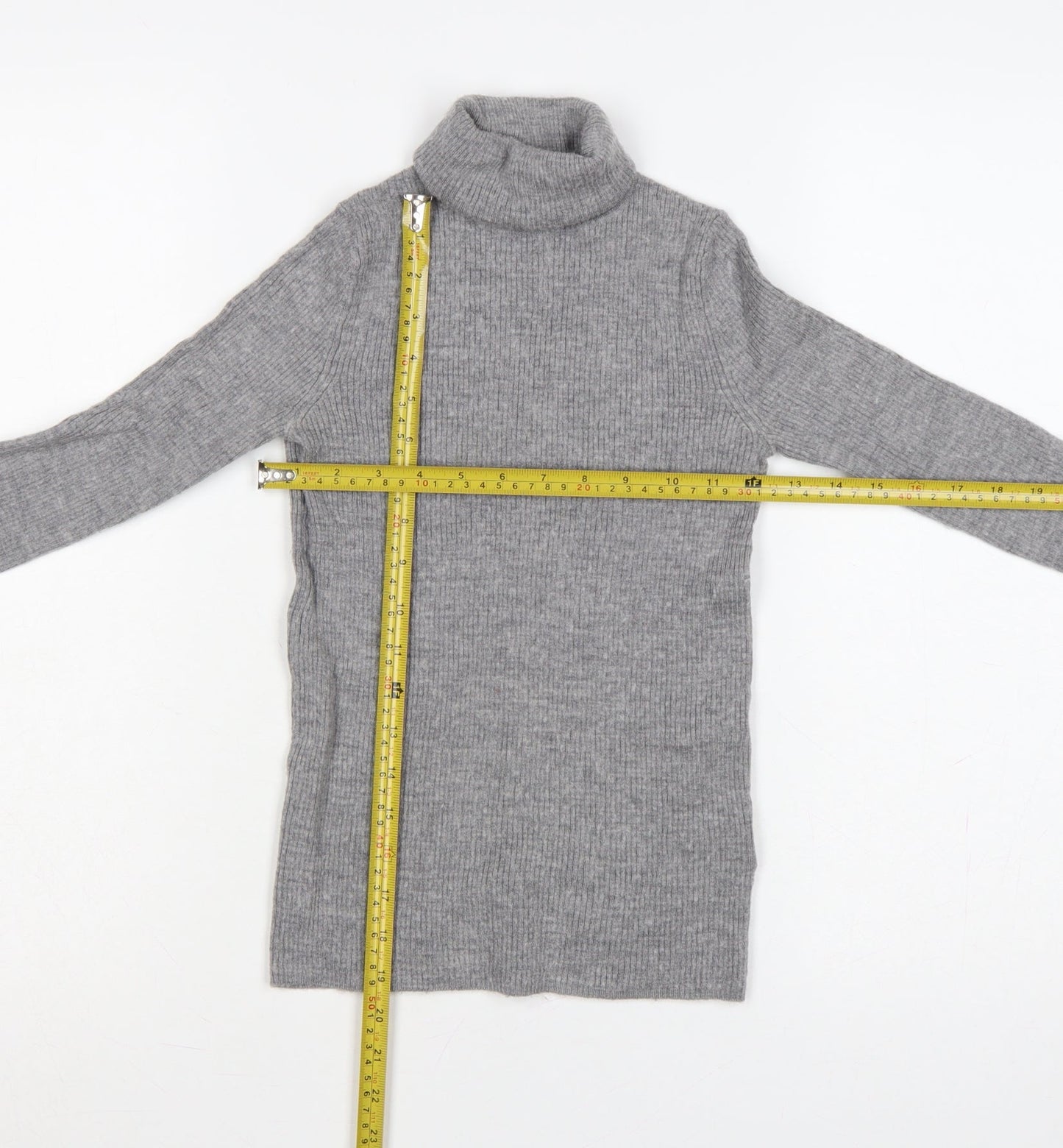 UNIQLO Women Grey S 100% Wool Roll Neck Slim Knit Jumper