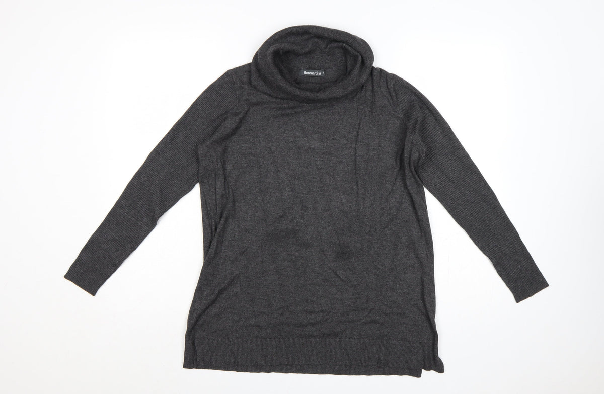 Bonmarché Women's Grey S Roll Neck Long Sleeve Tunic Jumper