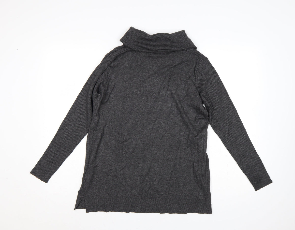 Bonmarché Women's Grey S Roll Neck Long Sleeve Tunic Jumper
