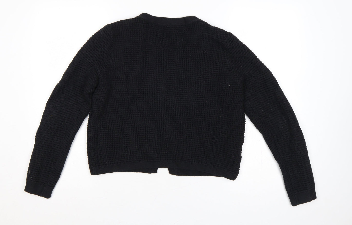 Laura Ashley Women Black UK 14 Cotton Cashmere Knit Open Cardigan