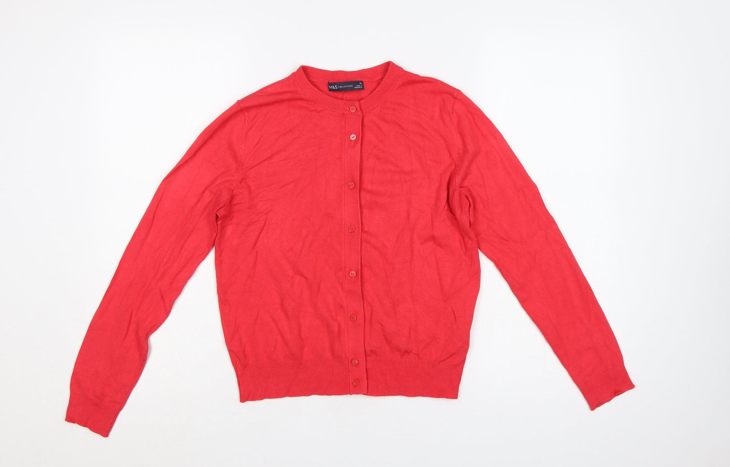 Marks and Spencer Women Red Size 12 Button Front Viscose Cardigan