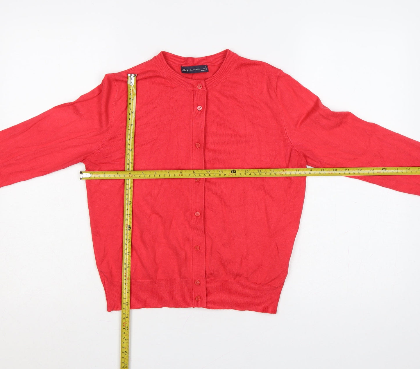 Marks and Spencer Women Red Size 12 Button Front Viscose Cardigan
