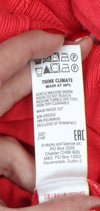 Marks and Spencer Women Red Size 12 Button Front Viscose Cardigan