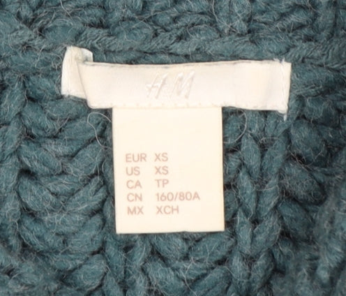 H&M Women Blue XS Chunky Roll Neck Knit Pullover Jumper Long Sleeve