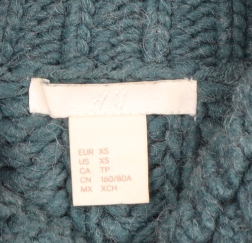 H&M Women Blue XS Chunky Roll Neck Knit Pullover Jumper Long Sleeve