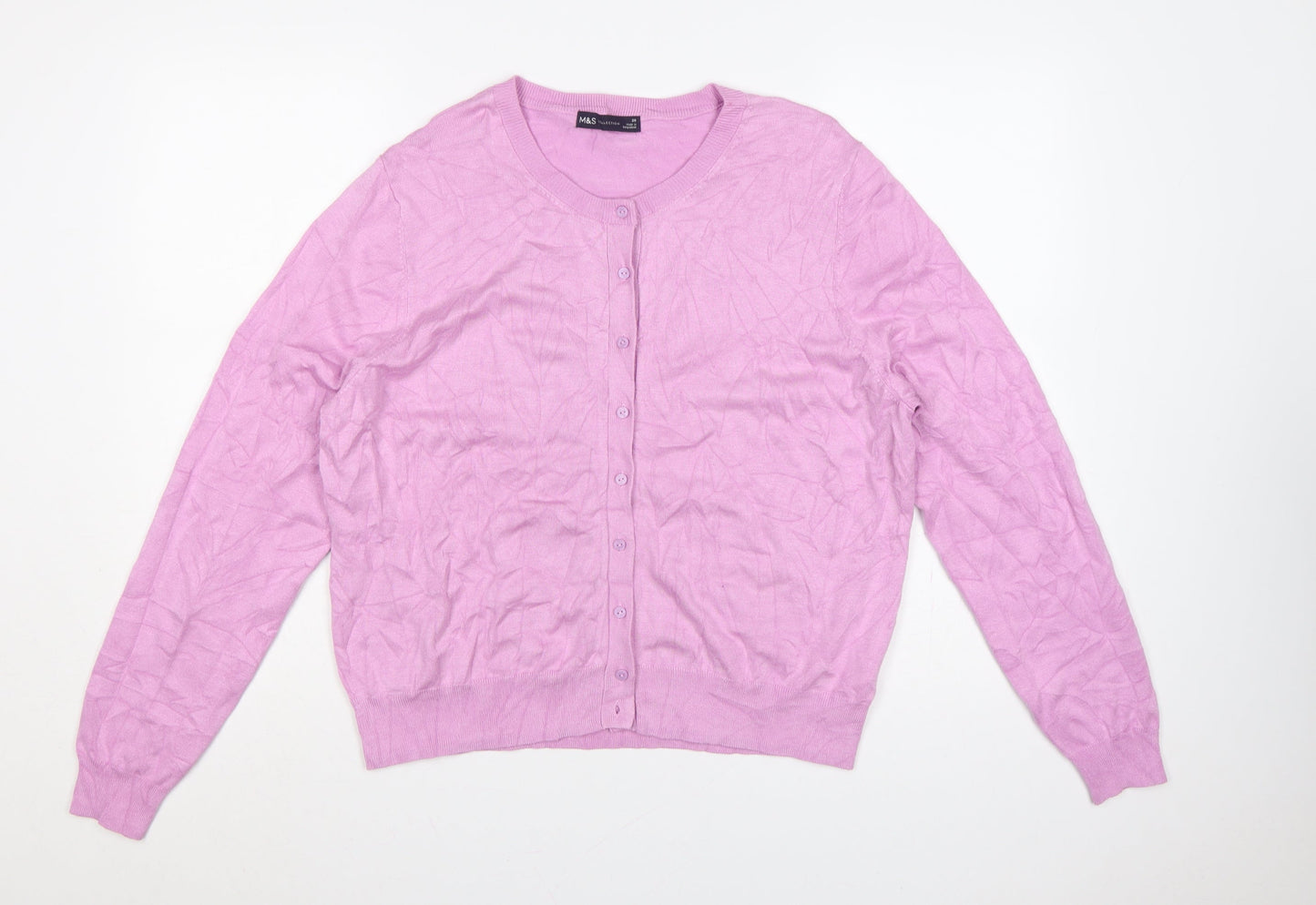 M&S Women’s Pink Size 20 Button Front Round Neck Knit Cardigan