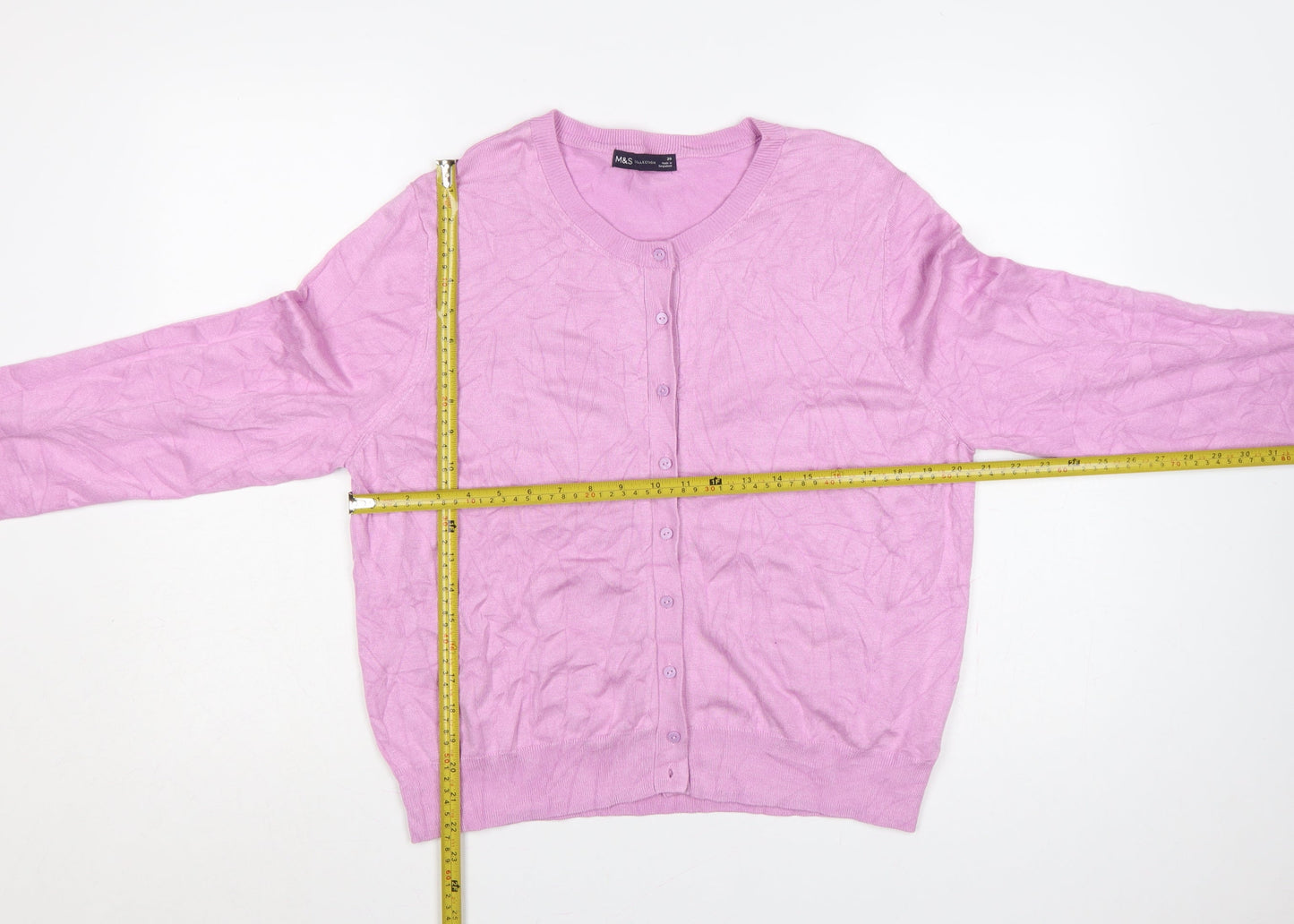 M&S Women’s Pink Size 20 Button Front Round Neck Knit Cardigan