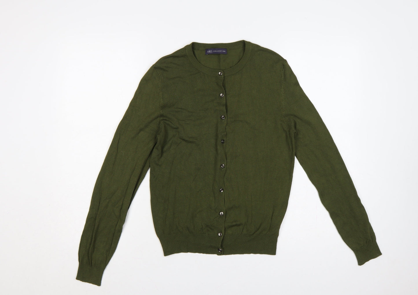Marks & Spencer Women’s Green UK 12 Round Neck Button Cardigan