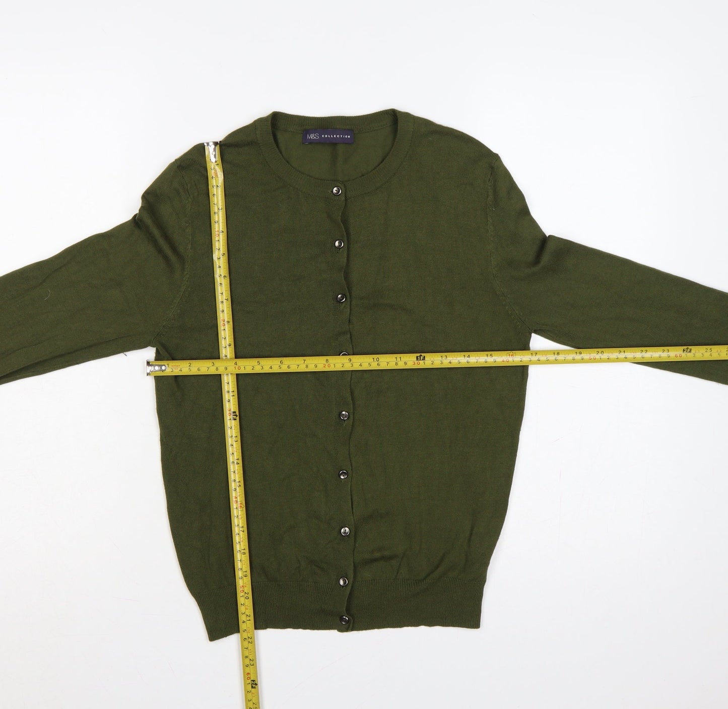Marks & Spencer Women’s Green UK 12 Round Neck Button Cardigan