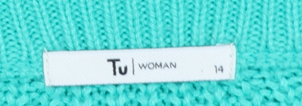 Tu Woman Green Chunky Knit Crew Neck Pullover Jumper Size 14