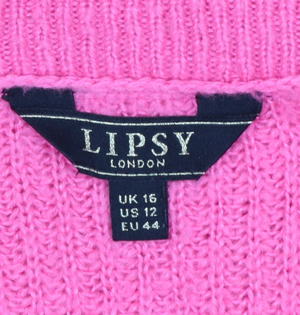 Lipsy Women Pink UK 16 Roll Neck Rib Knit Pullover Jumper
