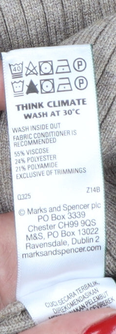 Marks and Spencer Women Beige S Ribbed Roll Neck Knit Jumper