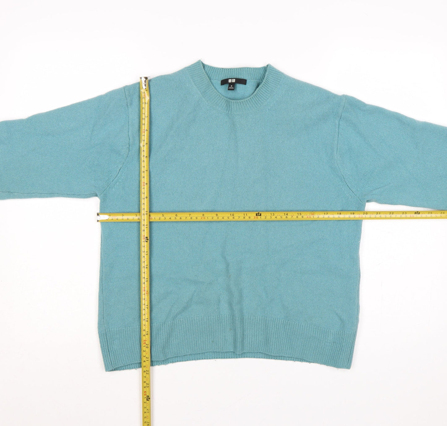 Uniqlo Women Blue 100% Wool Crew Neck Raglan Jumper Size M