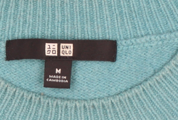 Uniqlo Women Blue 100% Wool Crew Neck Raglan Jumper Size M