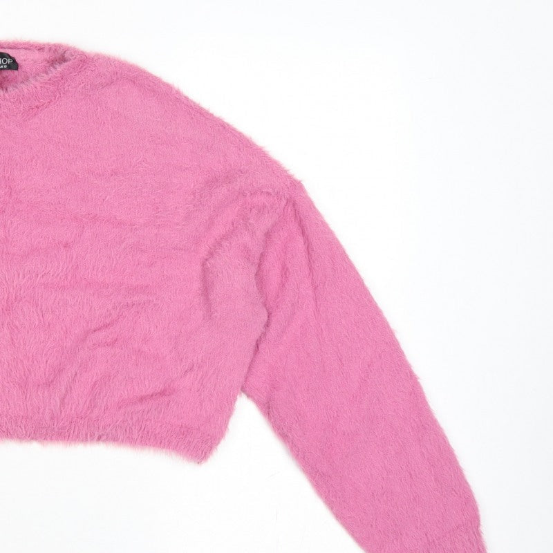 Topshop Women’s Pink Fluffy Knit Crew Neck Pullover Jumper UK 10