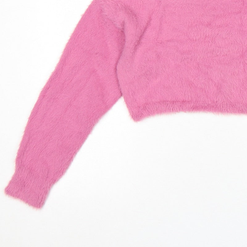 Topshop Women’s Pink Fluffy Knit Crew Neck Pullover Jumper UK 10