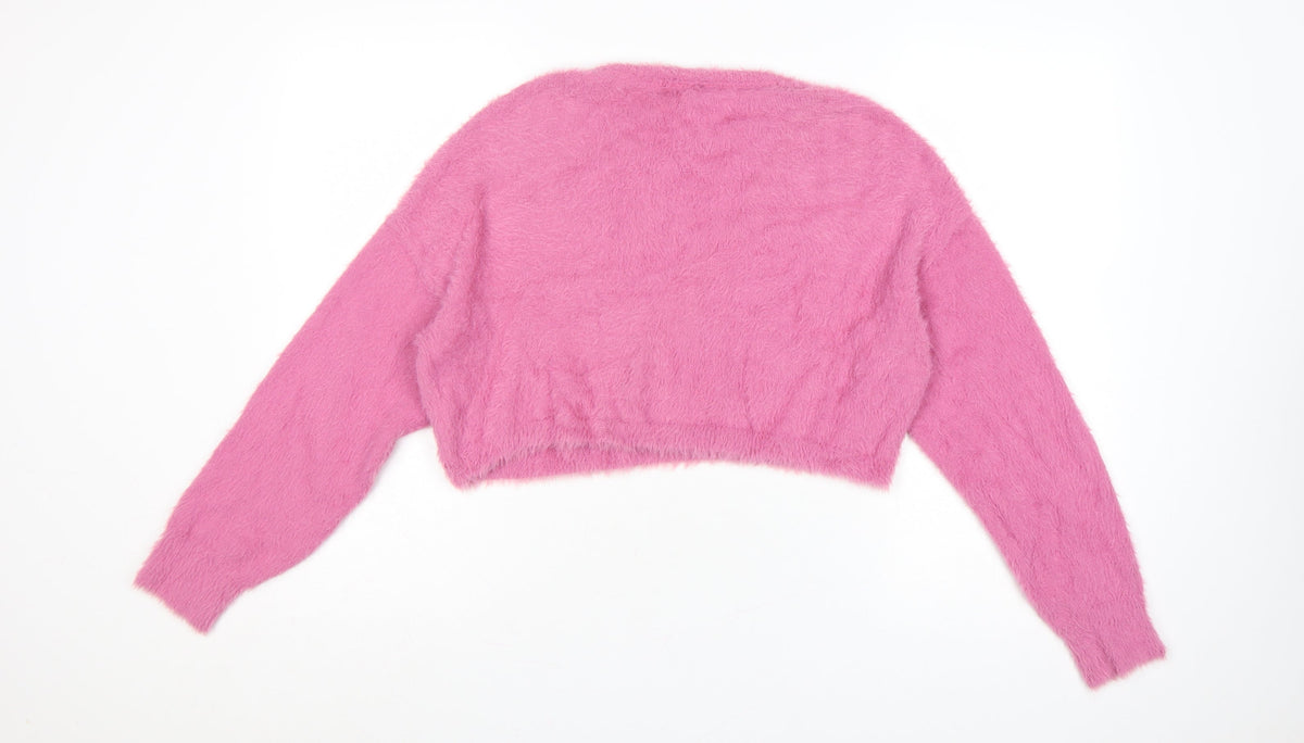 Topshop Women’s Pink Fluffy Knit Crew Neck Pullover Jumper UK 10