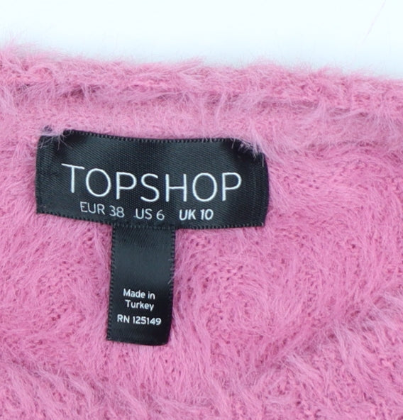 Topshop Women’s Pink Fluffy Knit Crew Neck Pullover Jumper UK 10