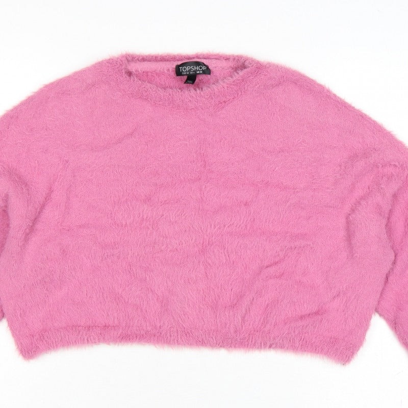 Topshop Women’s Pink Fluffy Knit Crew Neck Pullover Jumper UK 10