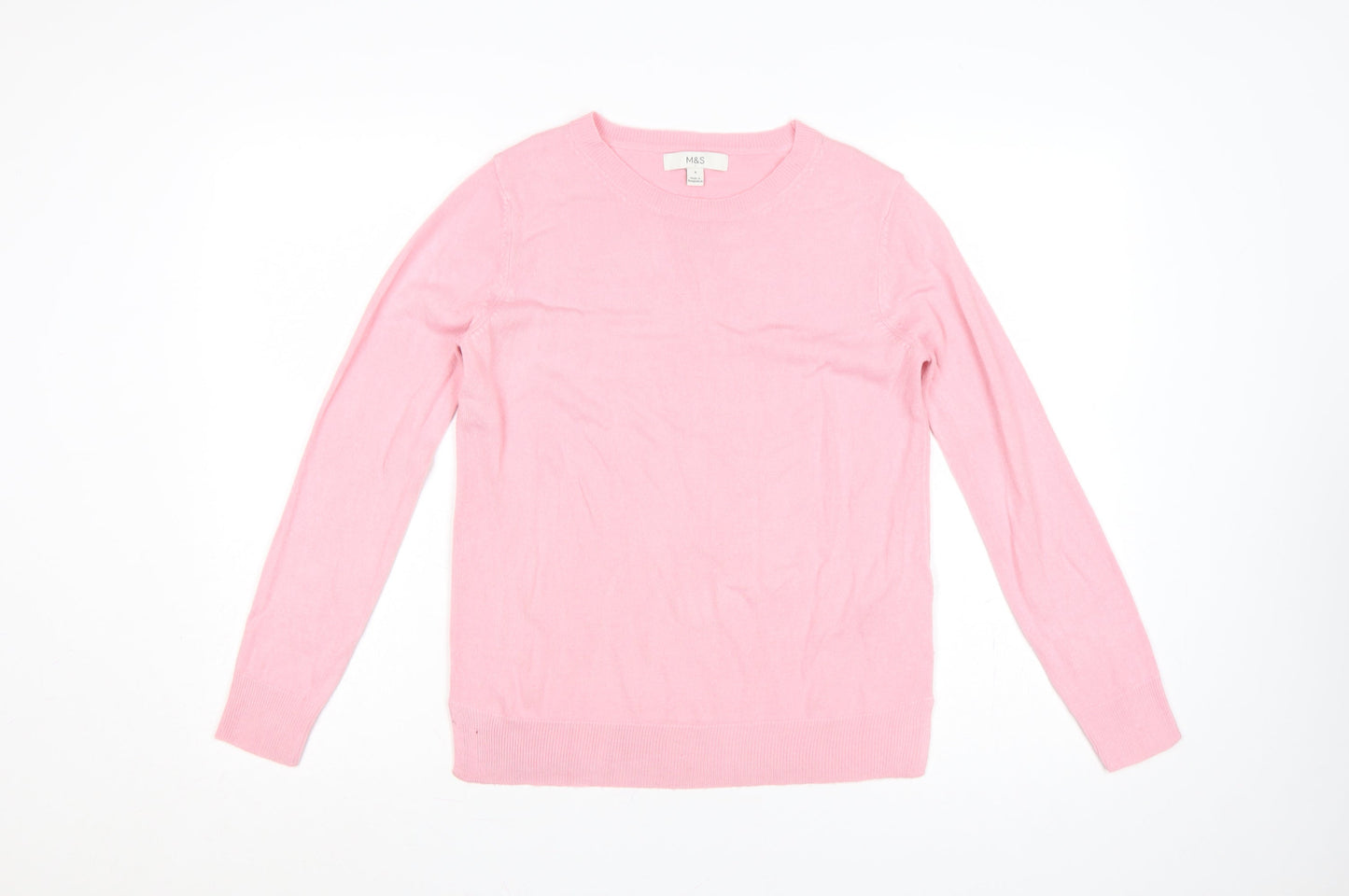 Marks & Spencer Women Pink Size 8 Crew Neck Acrylic Knit Pullover Jumper