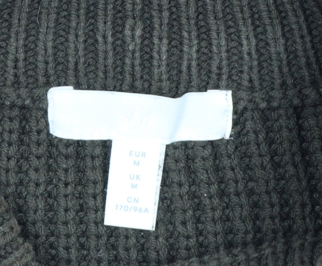 H&M Women Brown M Rib Knit High Neck Balloon Sleeve Jumper