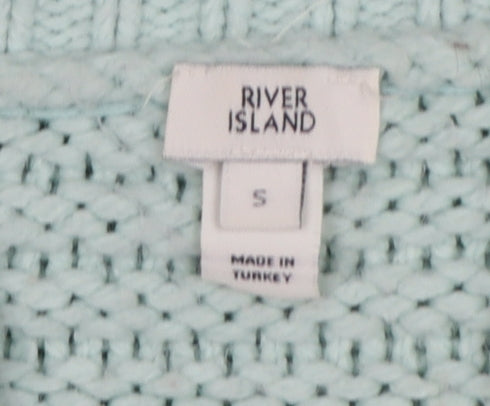 River Island Women Green Size S Chunky Knit Open Cardigan