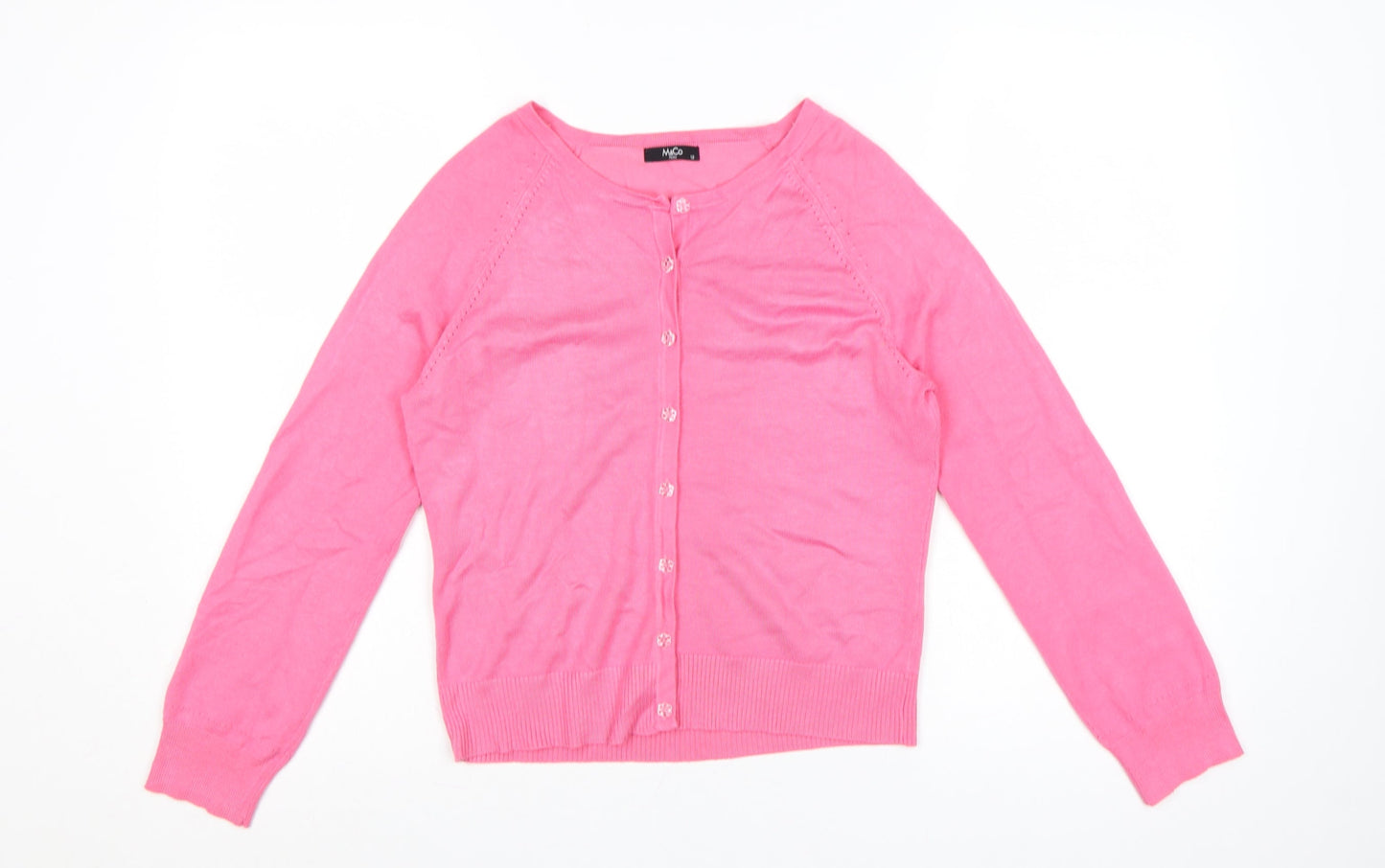 M&Co Women Pink Size 12 Petite Button Front Round Neck Cardigan