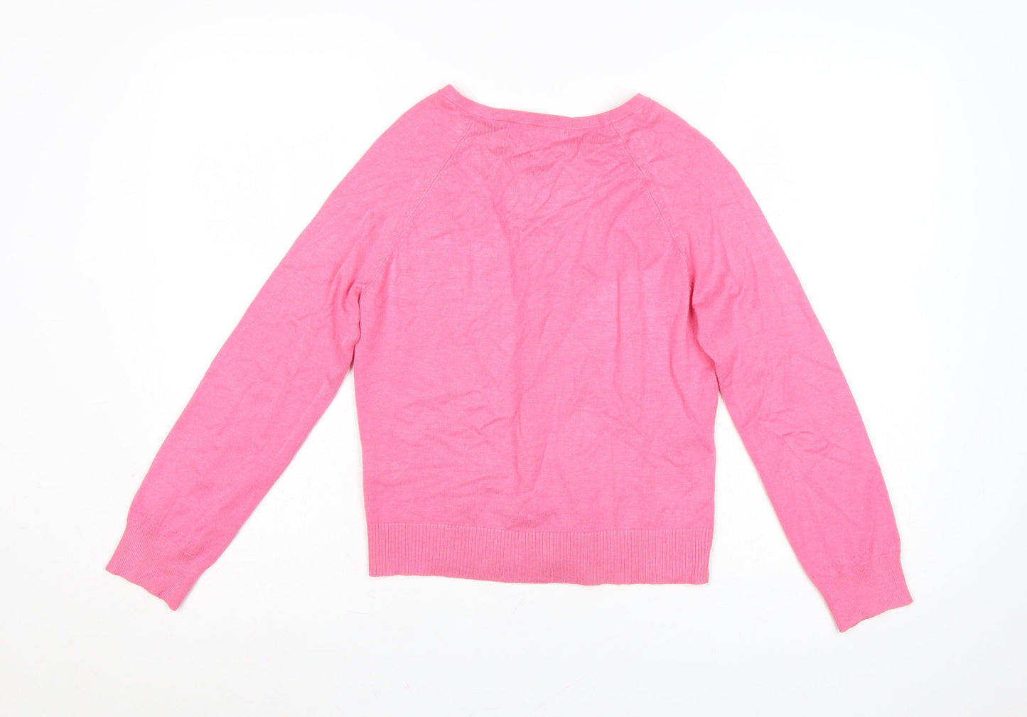 M&Co Women Pink Size 12 Petite Button Front Round Neck Cardigan
