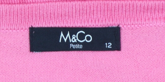 M&Co Women Pink Size 12 Petite Button Front Round Neck Cardigan