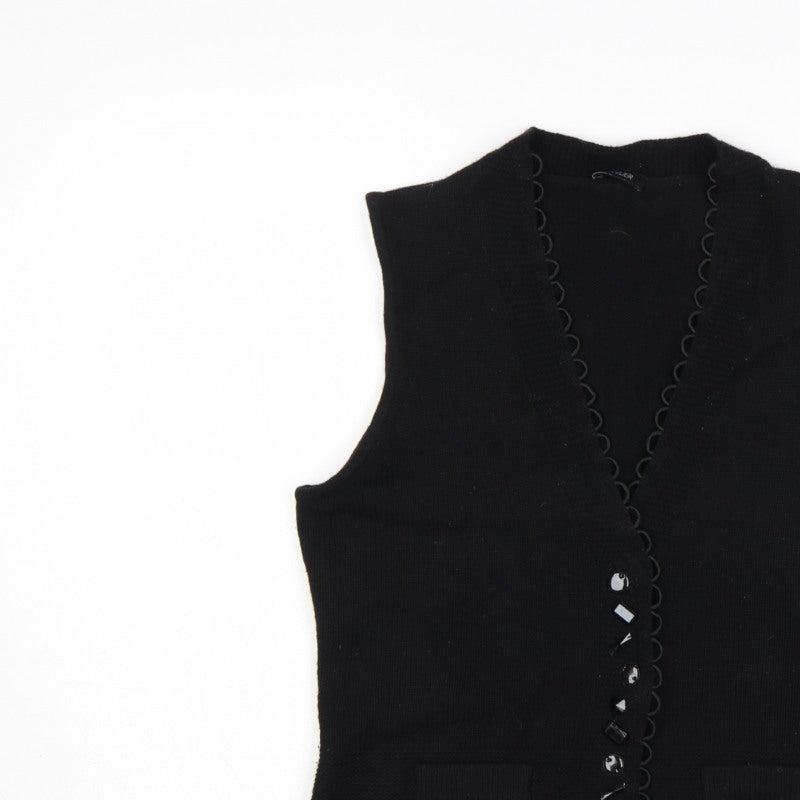 Basler Women Black UK 10 Button V-Neck Knit Vest Pockets